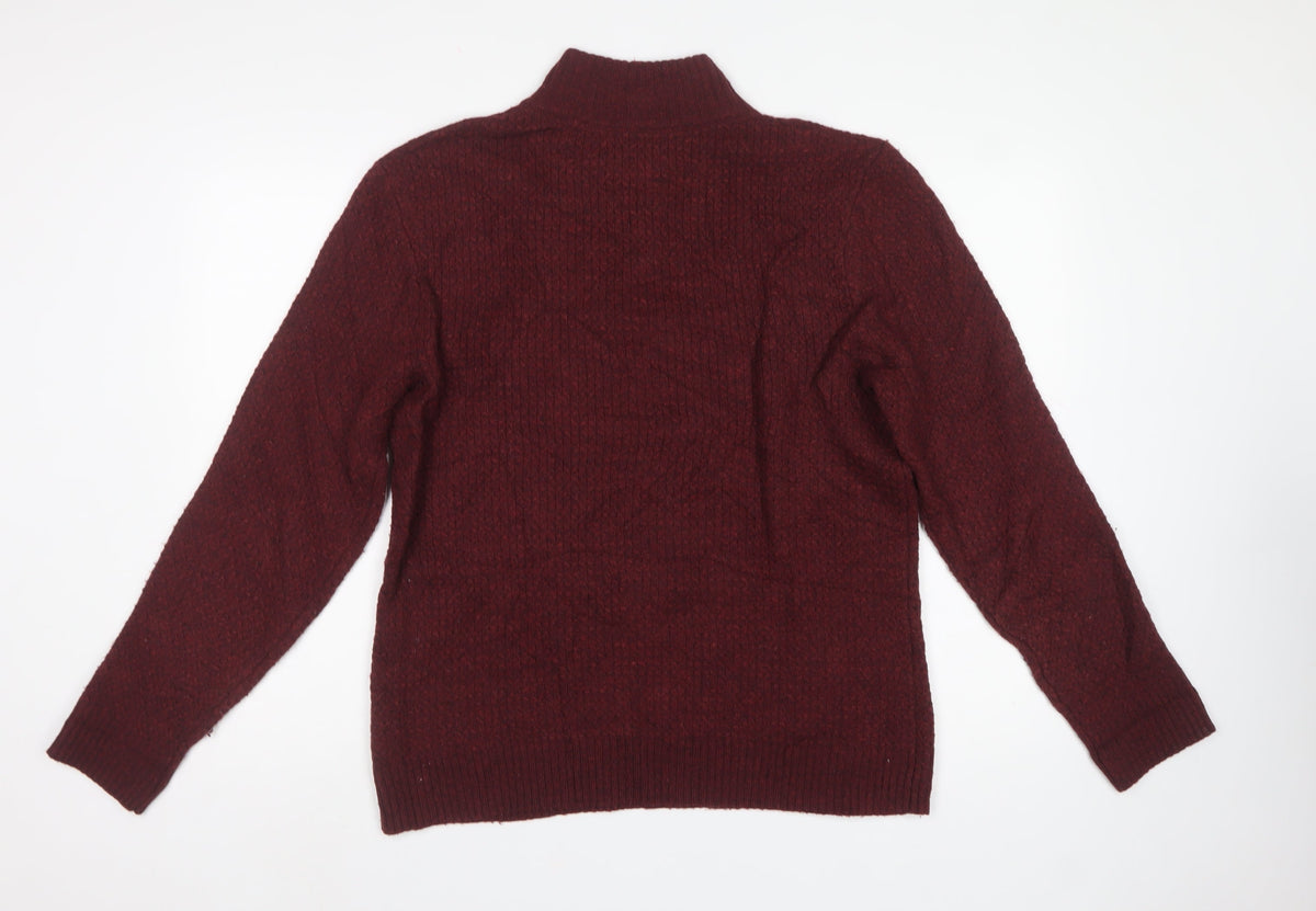 White Stuff Men's Red M Lambswool 1/4 Zip High Neck Jumper