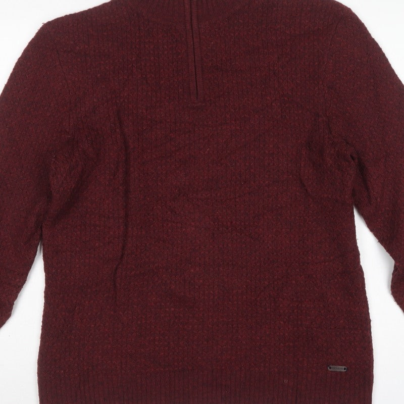 White Stuff Men's Red M Lambswool 1/4 Zip High Neck Jumper
