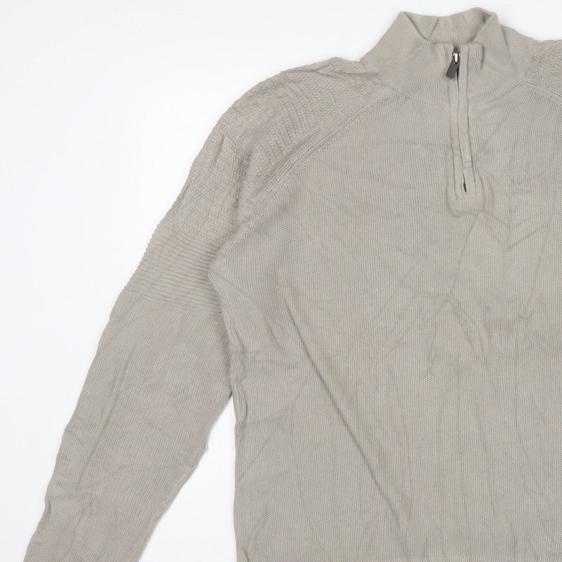Next Men’s Beige M 1/4 Zip High Neck Cotton Knit Jumper