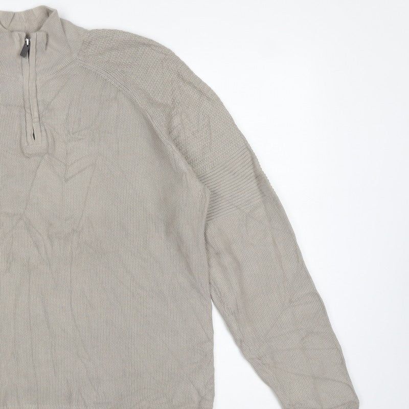 Next Men’s Beige M 1/4 Zip High Neck Cotton Knit Jumper