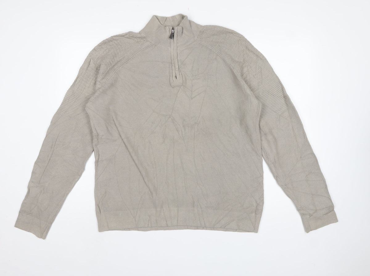 Next Men’s Beige M 1/4 Zip High Neck Cotton Knit Jumper