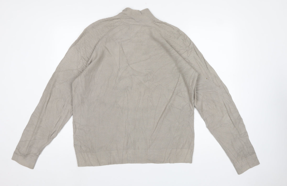 Next Men’s Beige M 1/4 Zip High Neck Cotton Knit Jumper