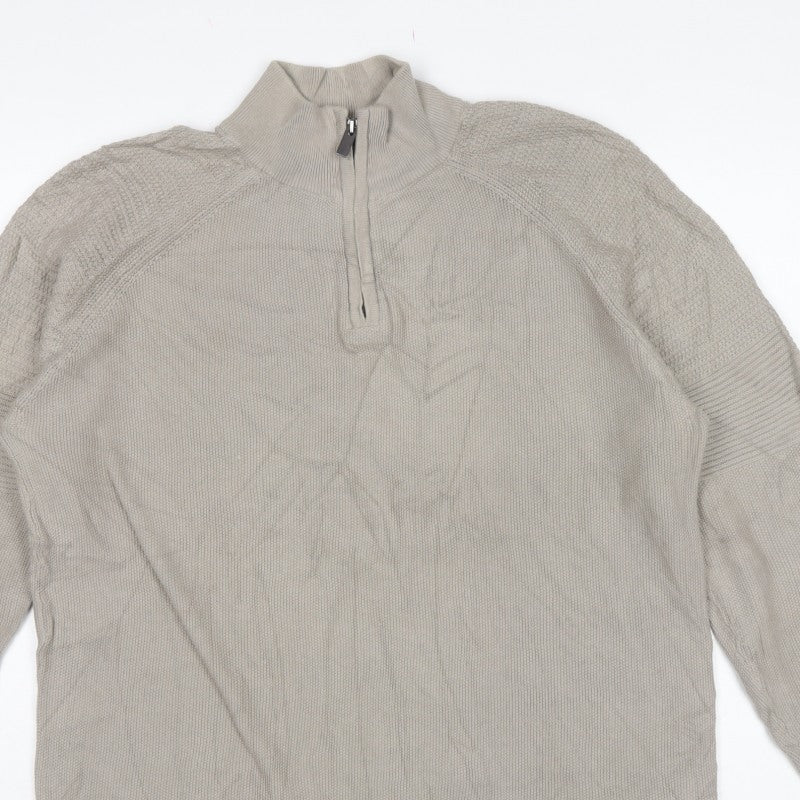 Next Men’s Beige M 1/4 Zip High Neck Cotton Knit Jumper
