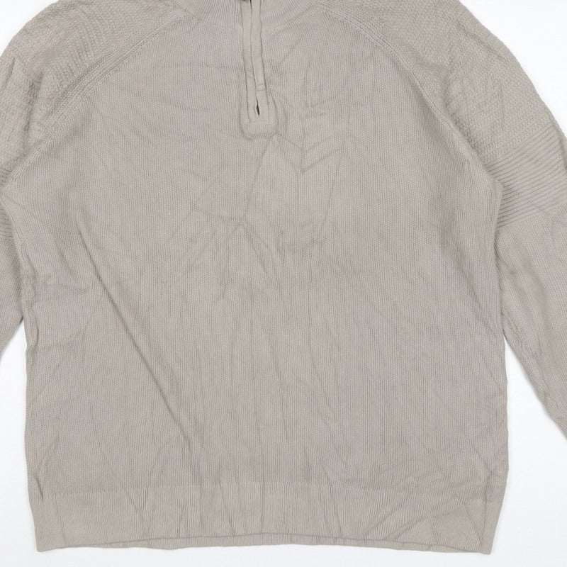 Next Men’s Beige M 1/4 Zip High Neck Cotton Knit Jumper