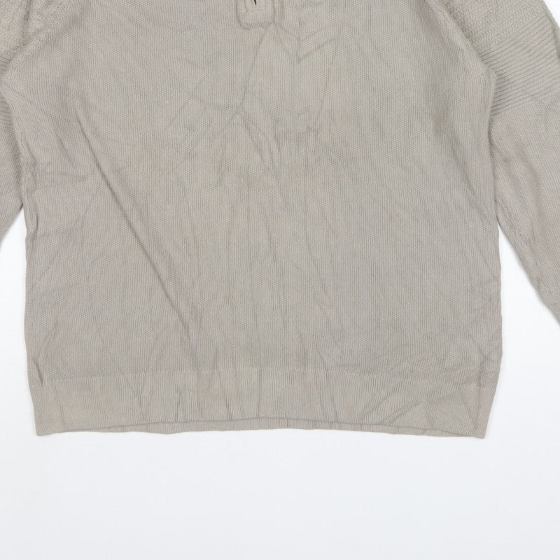 Next Men’s Beige M 1/4 Zip High Neck Cotton Knit Jumper