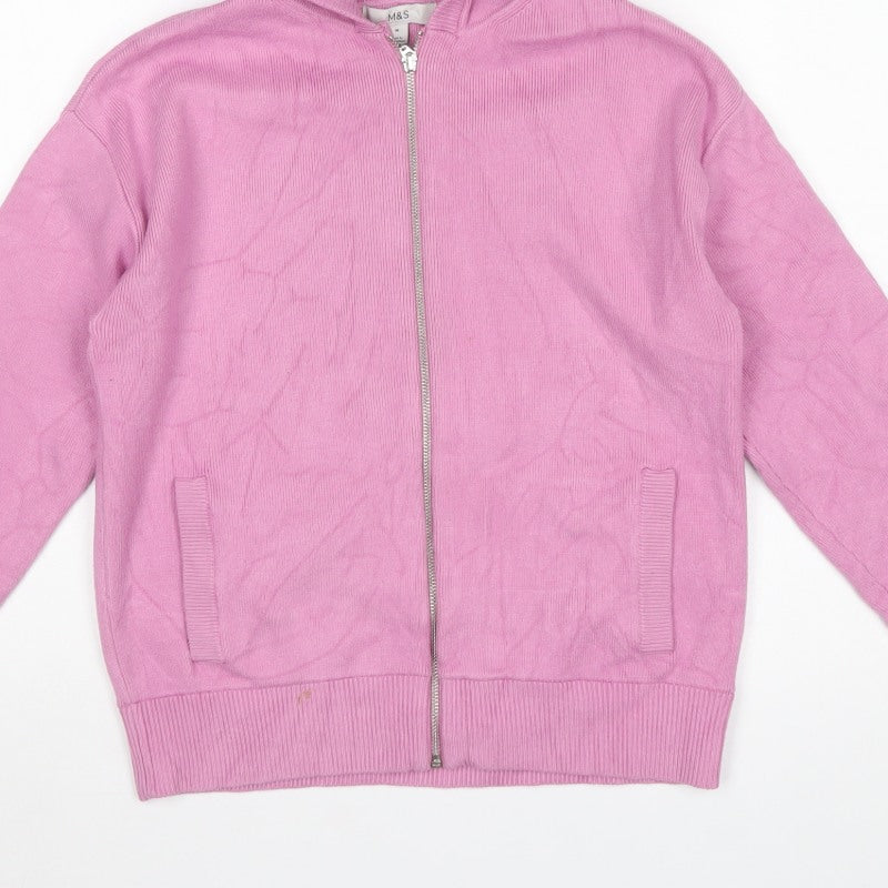 Marks & Spencer Teens Pink M Hooded Full Zip Knit Cardigan