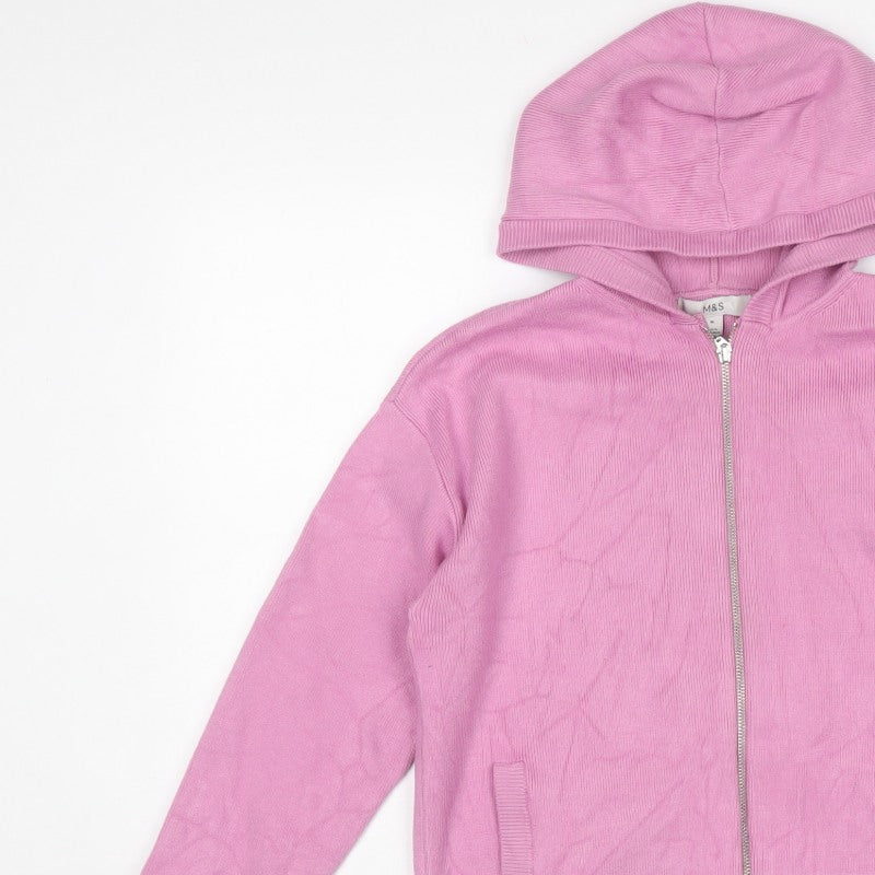 Marks & Spencer Teens Pink M Hooded Full Zip Knit Cardigan