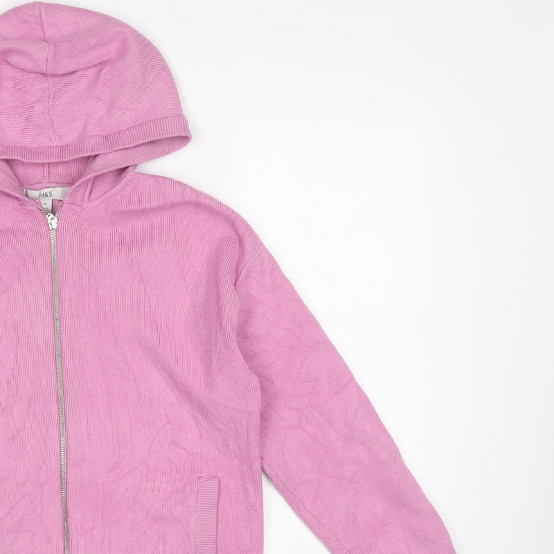 Marks & Spencer Teens Pink M Hooded Full Zip Knit Cardigan