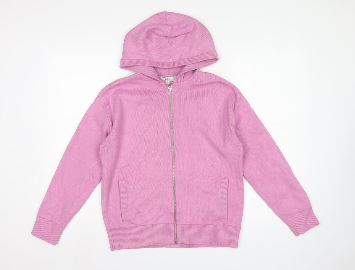 Marks & Spencer Teens Pink M Hooded Full Zip Knit Cardigan