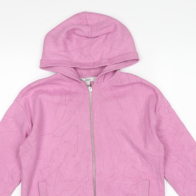 Marks & Spencer Teens Pink M Hooded Full Zip Knit Cardigan