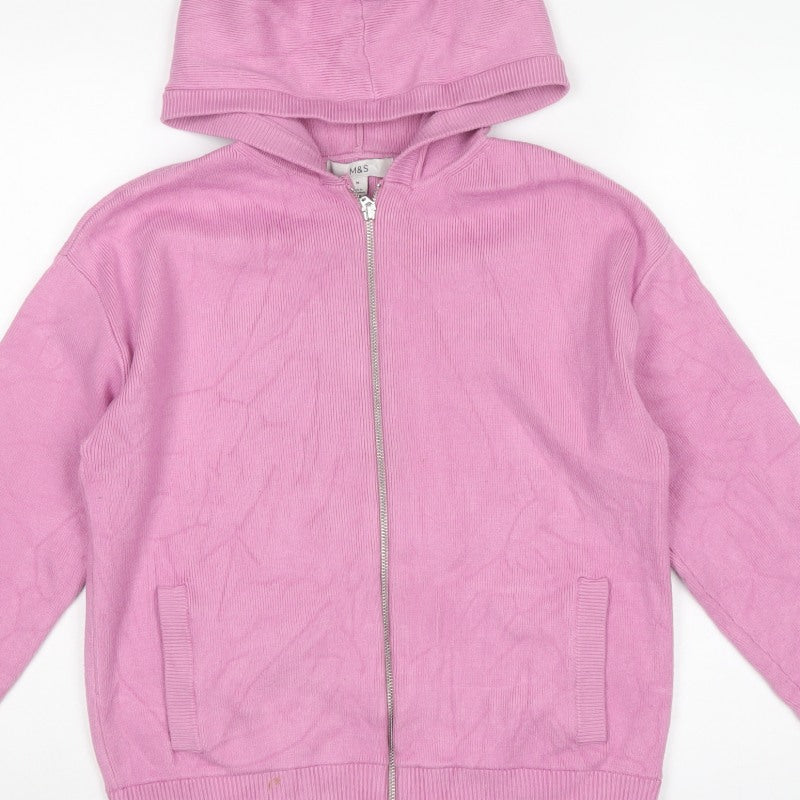 Marks & Spencer Teens Pink M Hooded Full Zip Knit Cardigan