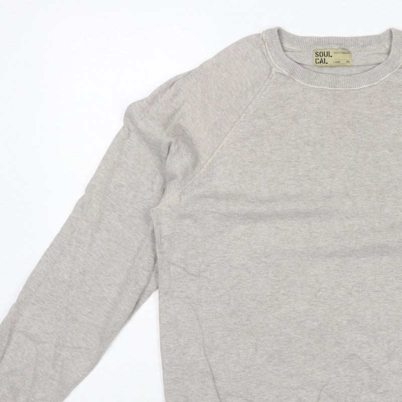 Soul Cal. Men’s Grey Large Crew Neck Cotton Pullover Jumper