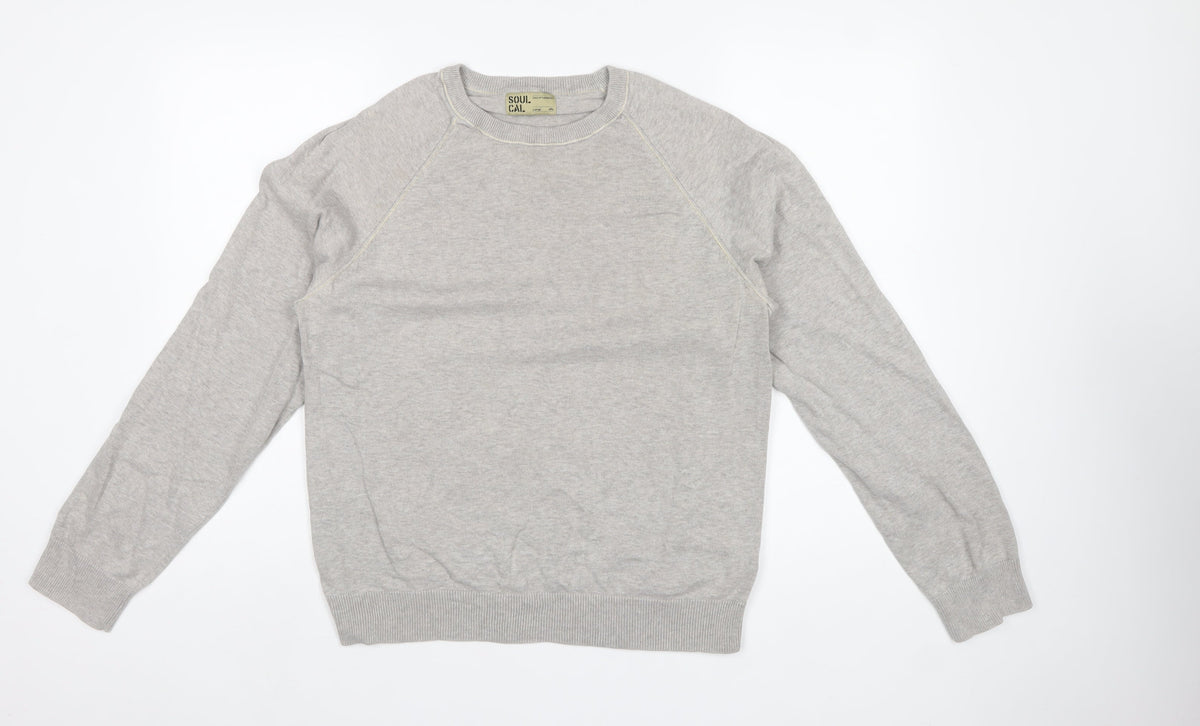 Soul Cal. Men’s Grey Large Crew Neck Cotton Pullover Jumper