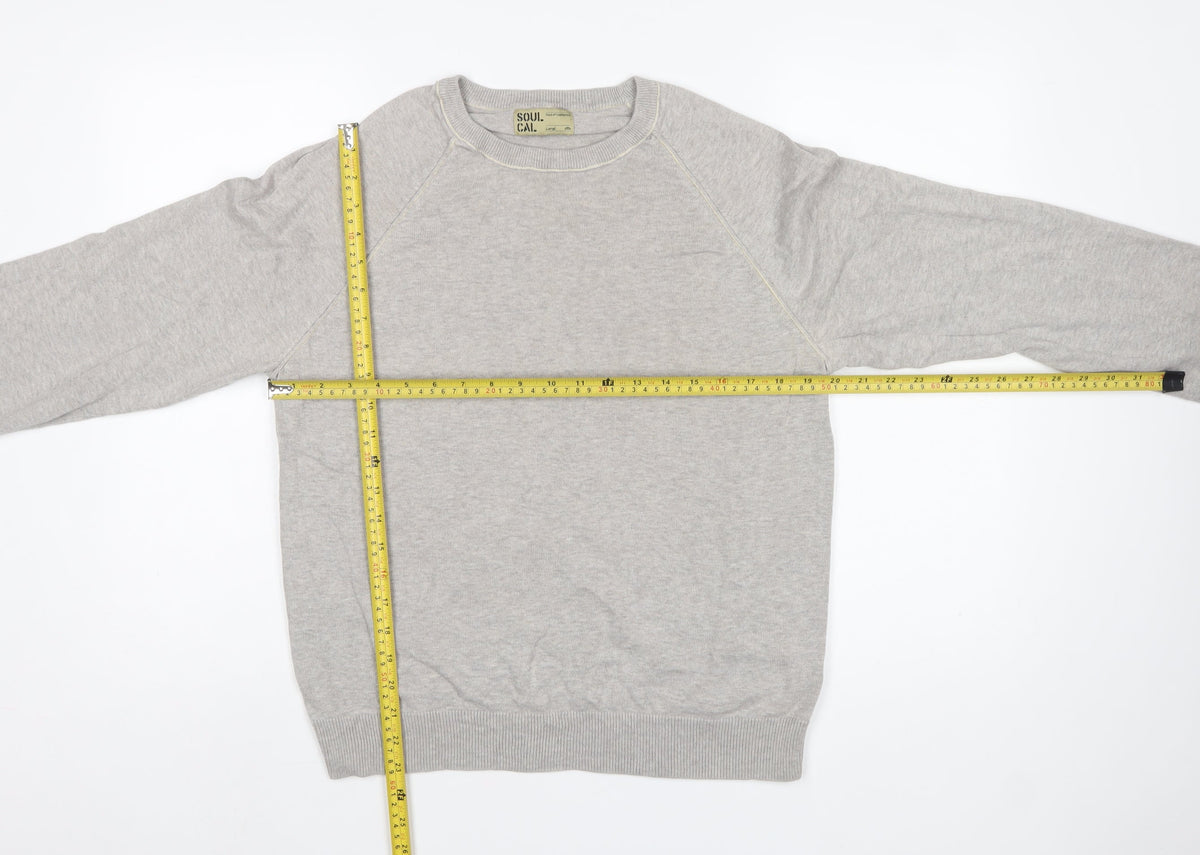 Soul Cal. Men’s Grey Large Crew Neck Cotton Pullover Jumper