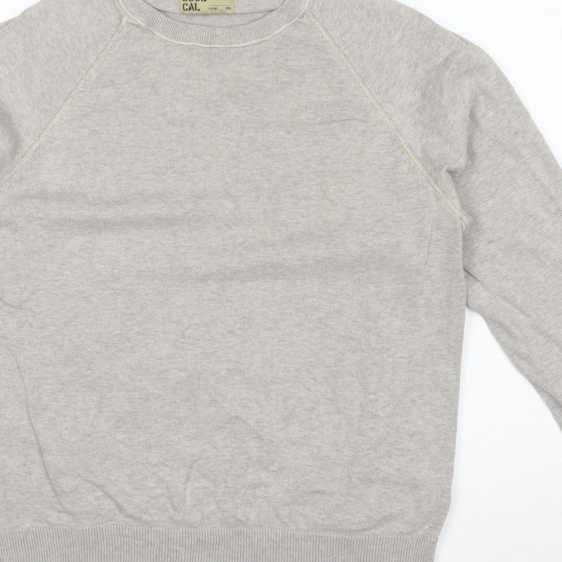 Soul Cal. Men’s Grey Large Crew Neck Cotton Pullover Jumper