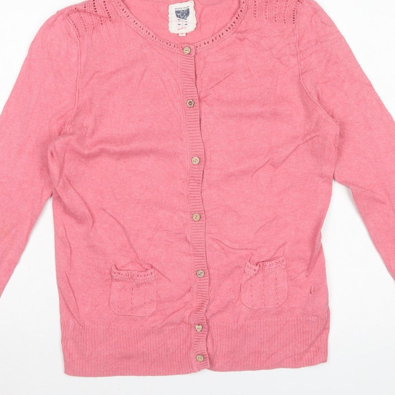 Mantaray Women’s Pink Size 14 Button Crochet Pocket Cardigan