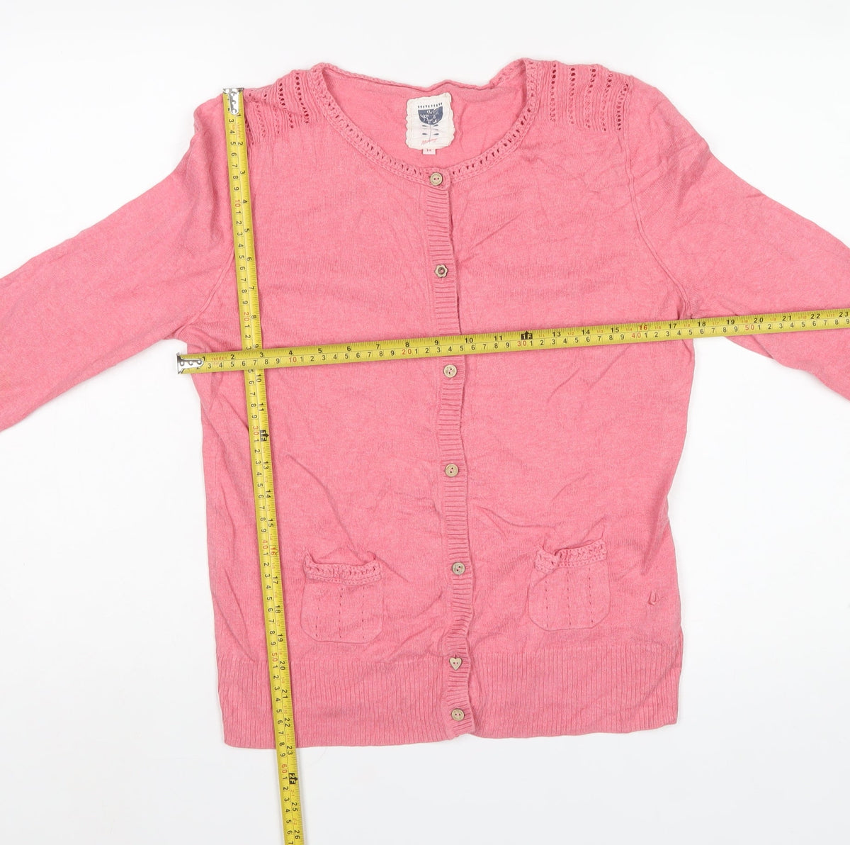 Mantaray Women’s Pink Size 14 Button Crochet Pocket Cardigan