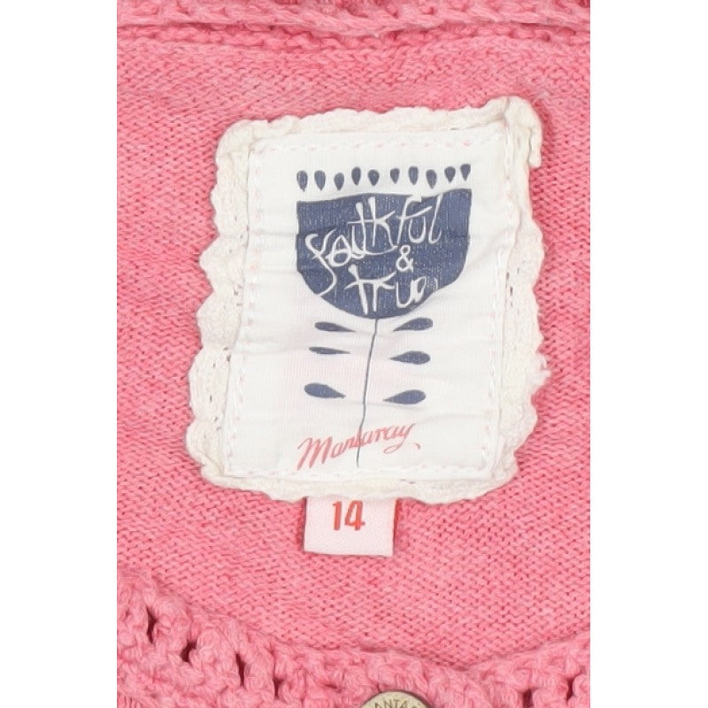 Mantaray Women’s Pink Size 14 Button Crochet Pocket Cardigan