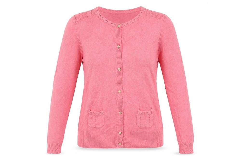 Mantaray Women’s Pink Size 14 Button Crochet Pocket Cardigan