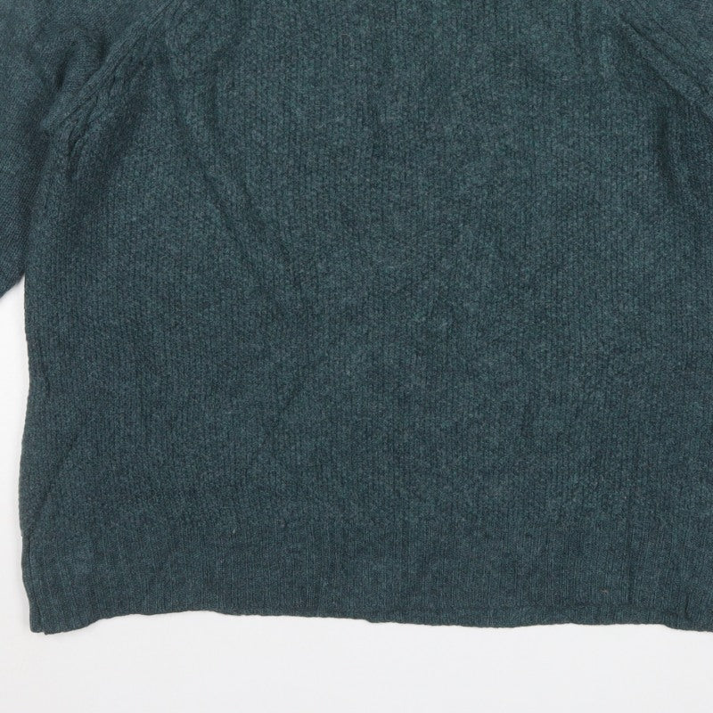 WoolOvers Women’s Green XL Lambswool Cable Knit Crew Neck Jumper