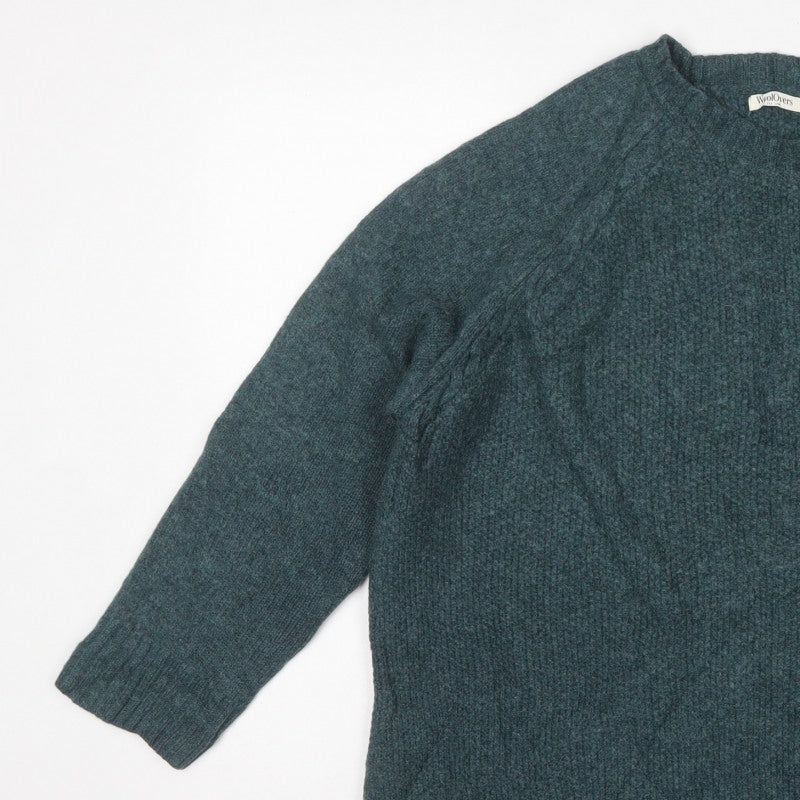 WoolOvers Women’s Green XL Lambswool Cable Knit Crew Neck Jumper
