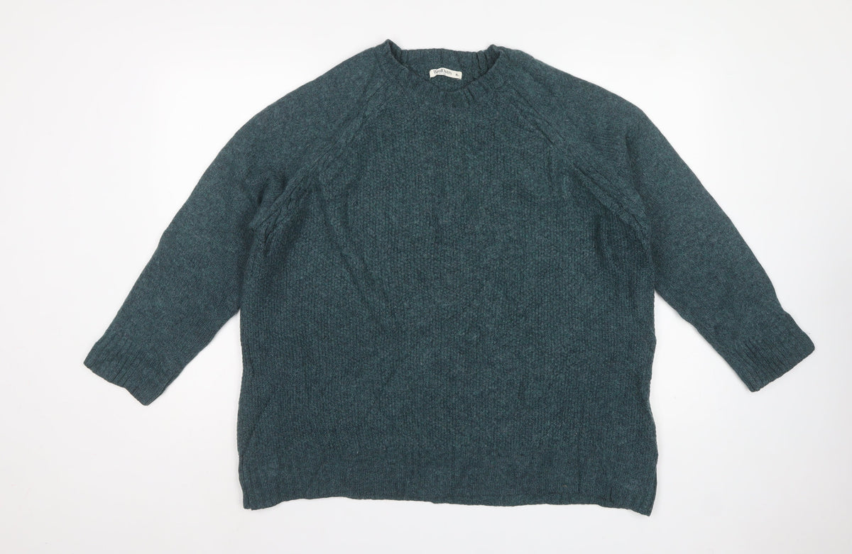 WoolOvers Women’s Green XL Lambswool Cable Knit Crew Neck Jumper