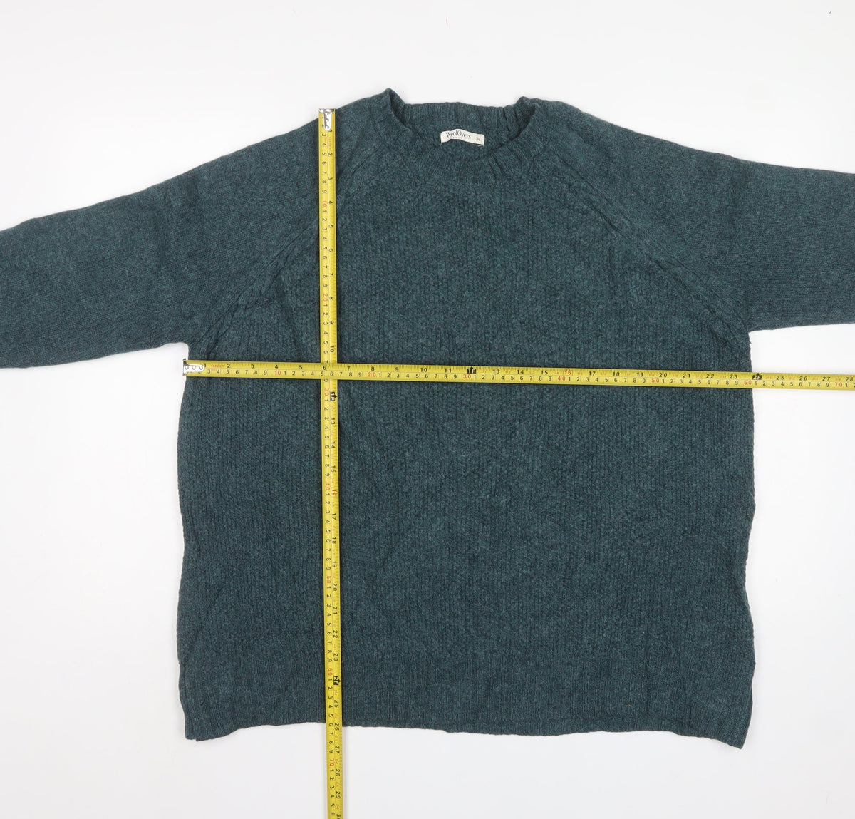 WoolOvers Women’s Green XL Lambswool Cable Knit Crew Neck Jumper
