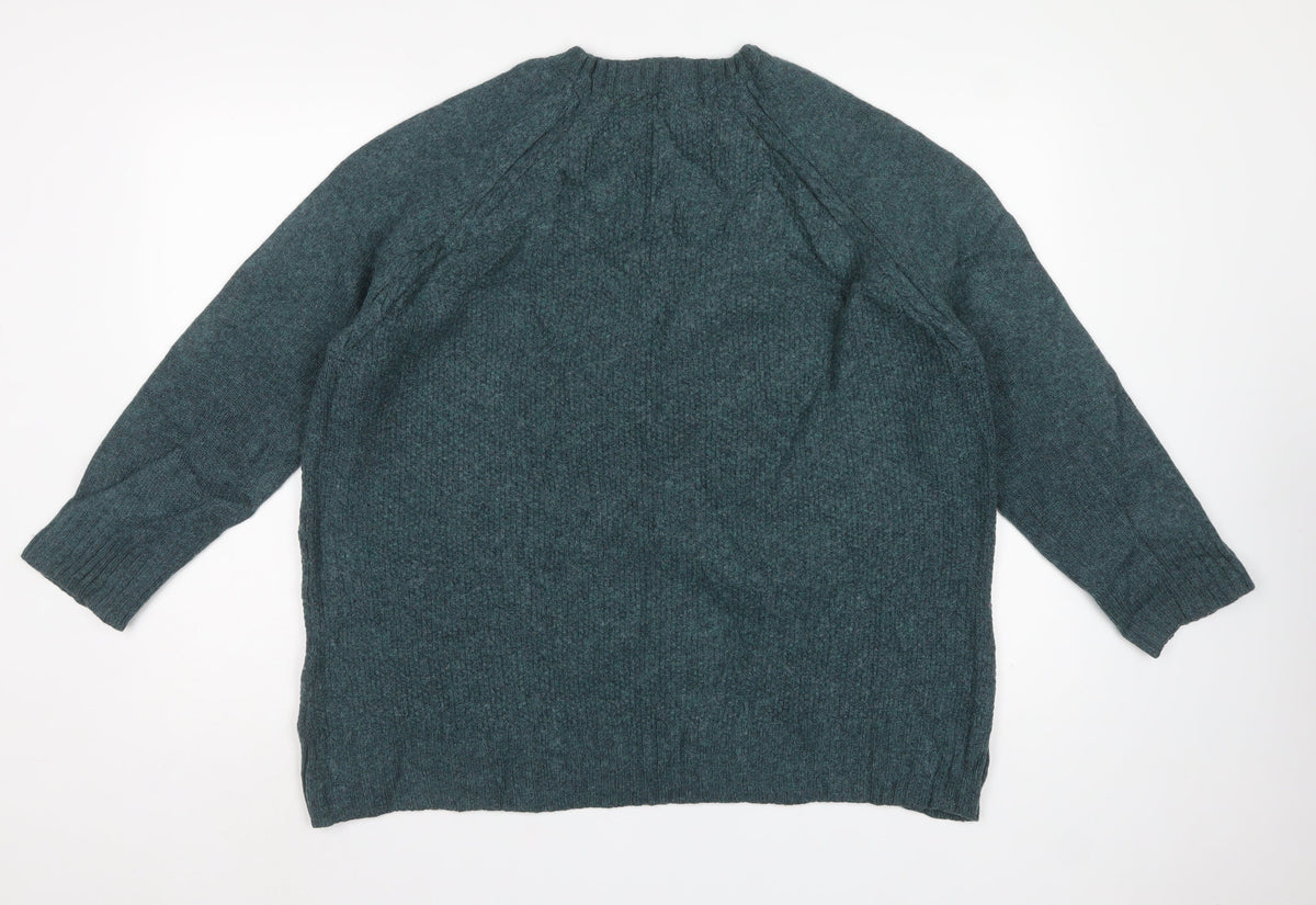 WoolOvers Women’s Green XL Lambswool Cable Knit Crew Neck Jumper