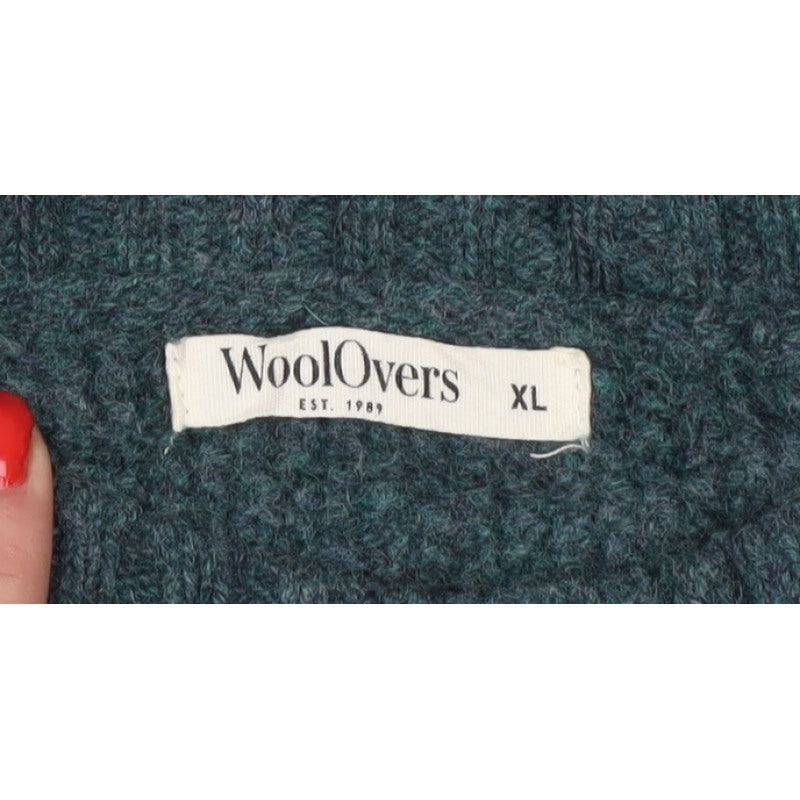 WoolOvers Women’s Green XL Lambswool Cable Knit Crew Neck Jumper
