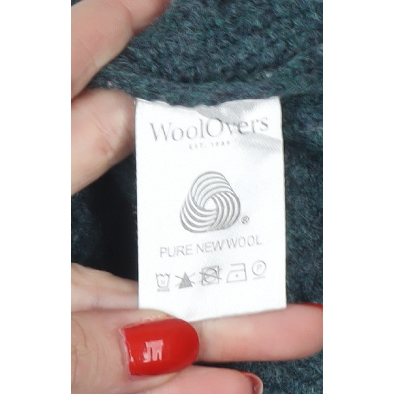 WoolOvers Women’s Green XL Lambswool Cable Knit Crew Neck Jumper