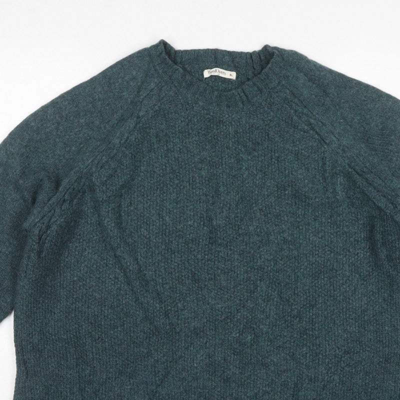 WoolOvers Women’s Green XL Lambswool Cable Knit Crew Neck Jumper