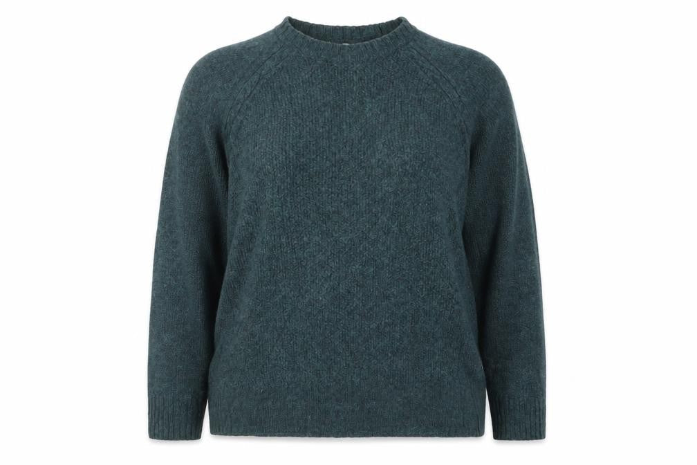 WoolOvers Women’s Green XL Lambswool Cable Knit Crew Neck Jumper