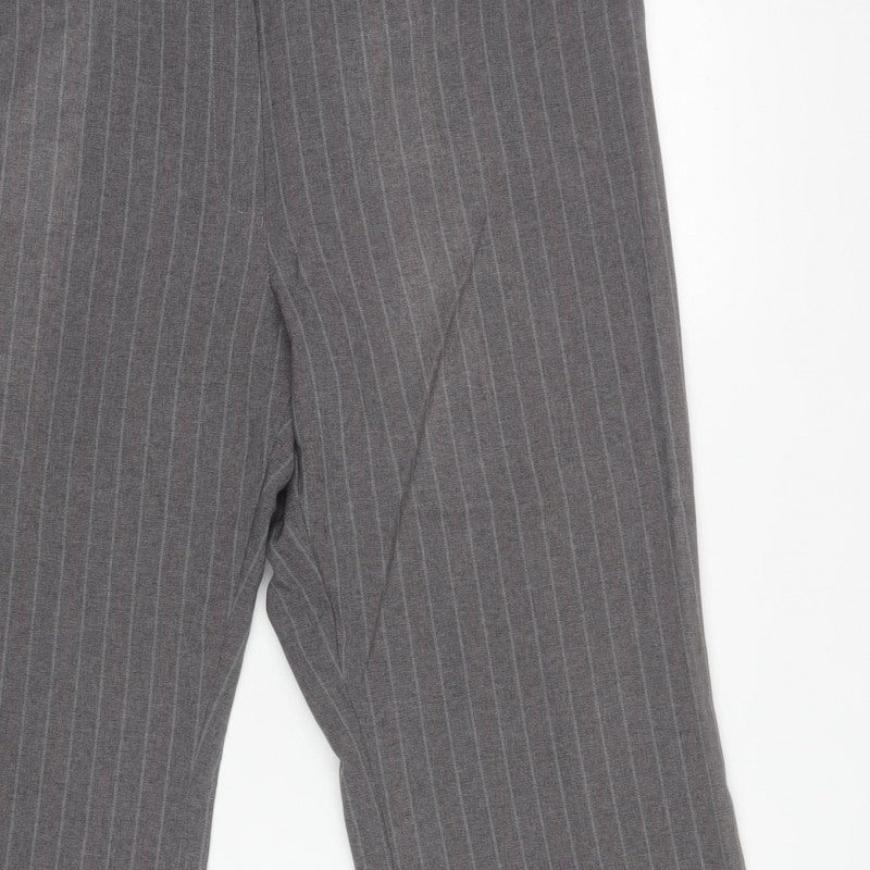 Marks & Spencer Women Grey Stripe UK 18 Short Straight Leg Trousers