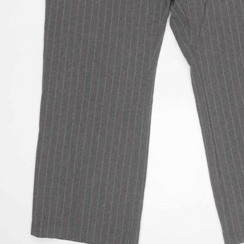 Marks & Spencer Women Grey Stripe UK 18 Short Straight Leg Trousers