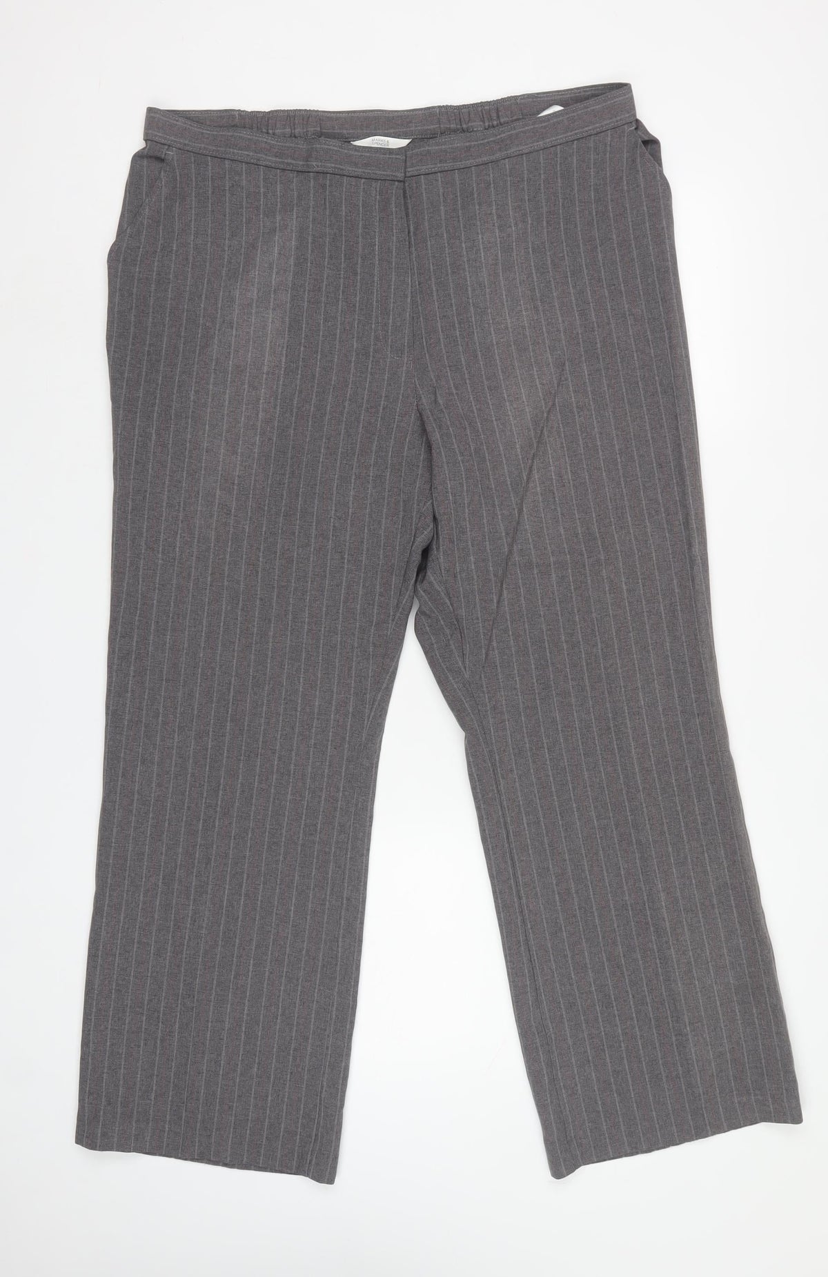 Marks & Spencer Women Grey Stripe UK 18 Short Straight Leg Trousers