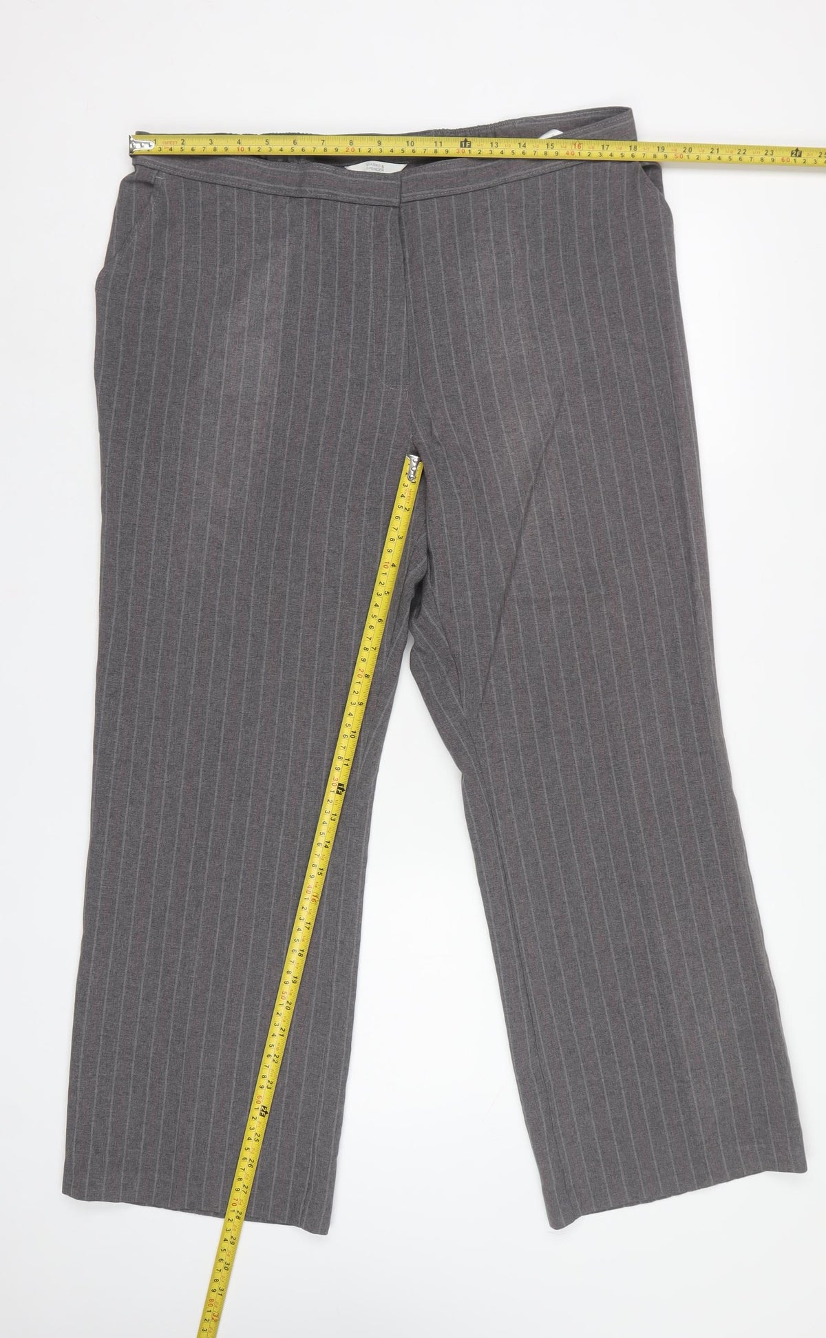 Marks & Spencer Women Grey Stripe UK 18 Short Straight Leg Trousers