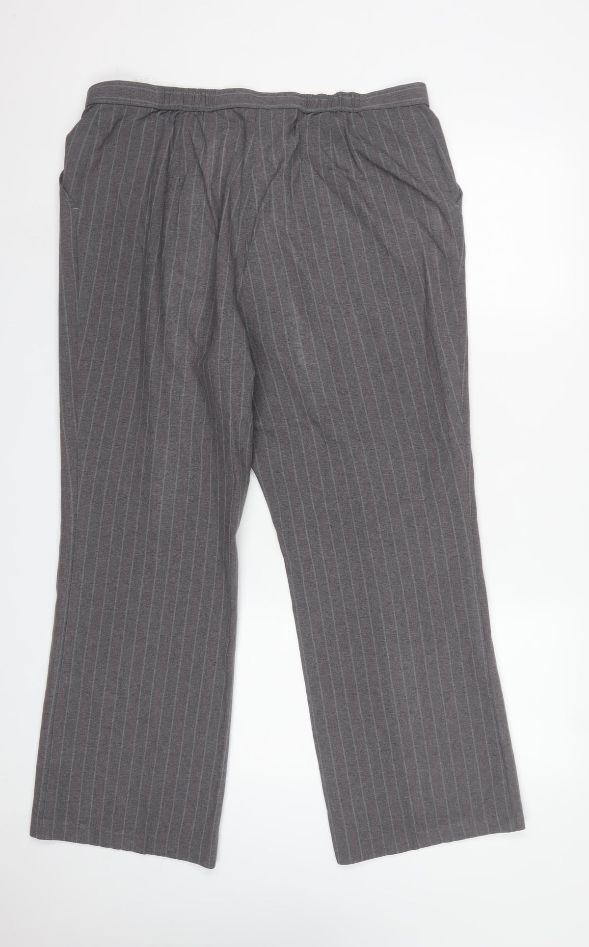 Marks & Spencer Women Grey Stripe UK 18 Short Straight Leg Trousers