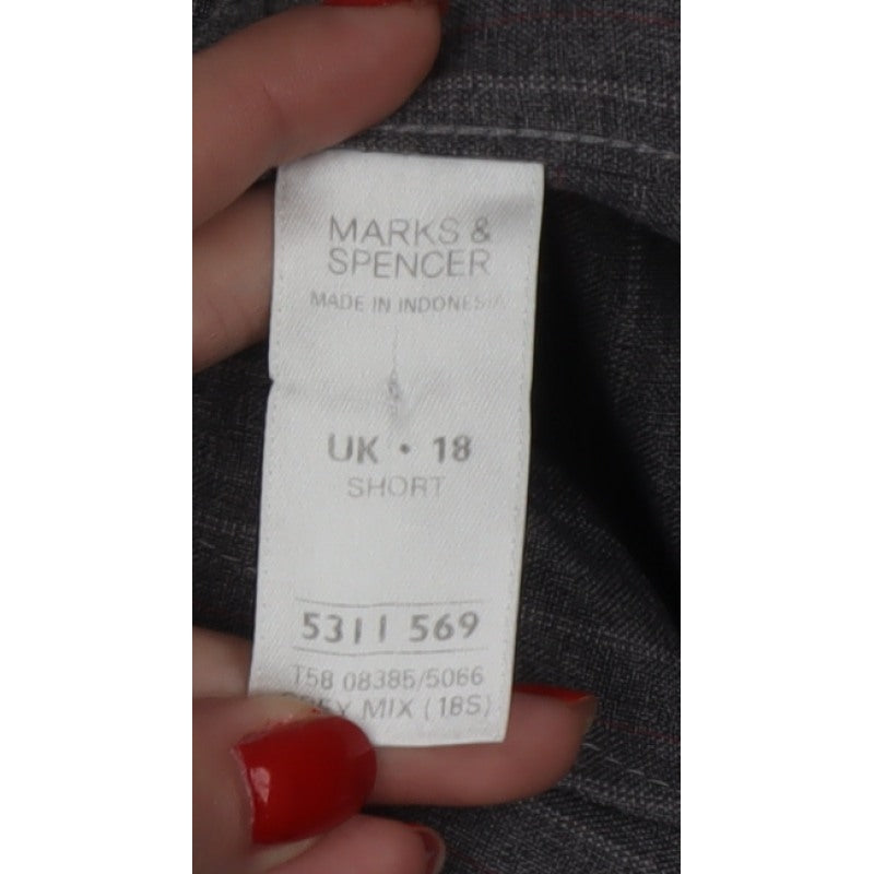 Marks & Spencer Women Grey Stripe UK 18 Short Straight Leg Trousers