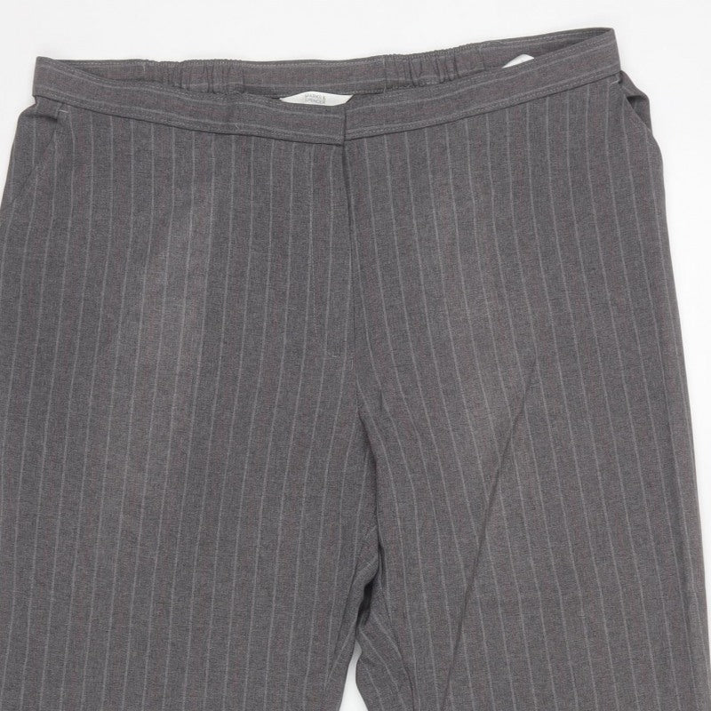 Marks & Spencer Women Grey Stripe UK 18 Short Straight Leg Trousers