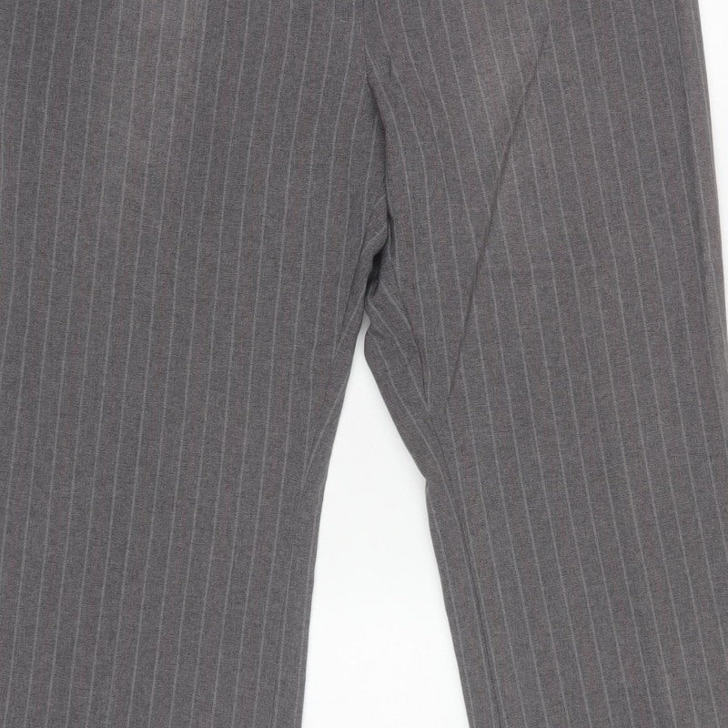 Marks & Spencer Women Grey Stripe UK 18 Short Straight Leg Trousers