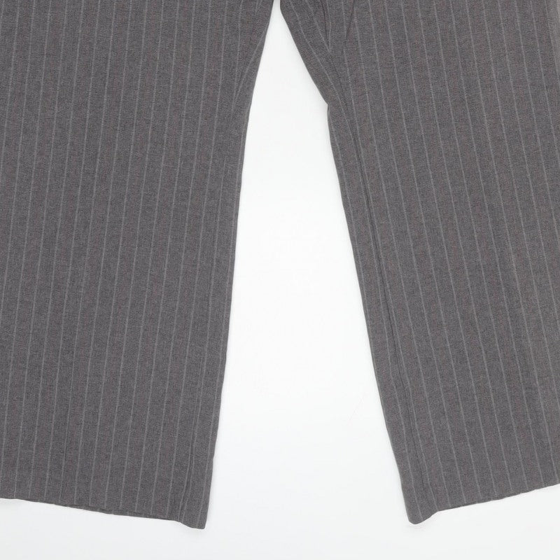 Marks & Spencer Women Grey Stripe UK 18 Short Straight Leg Trousers