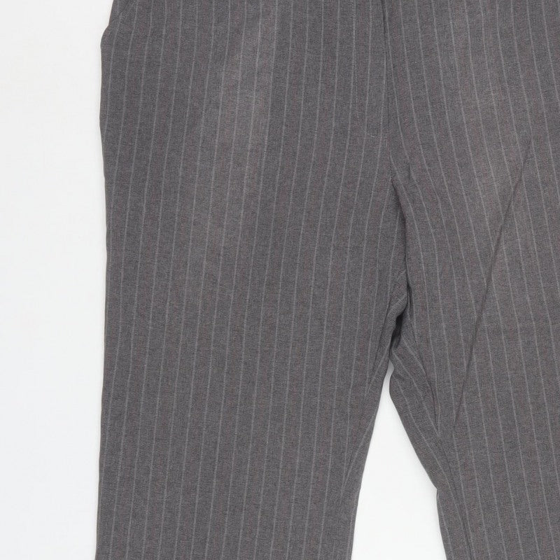 Marks & Spencer Women Grey Stripe UK 18 Short Straight Leg Trousers