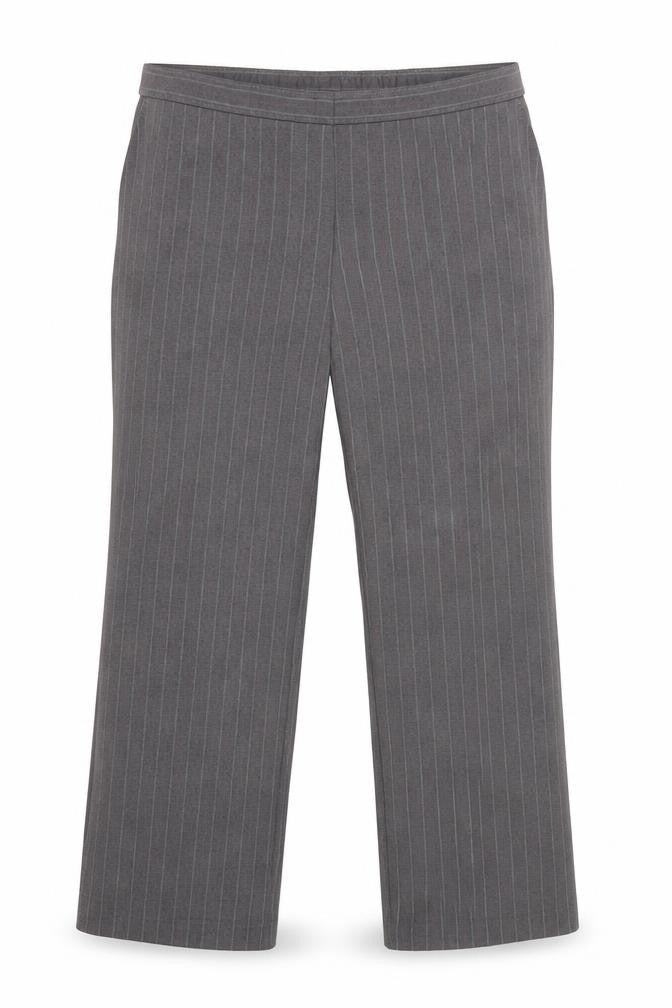 Marks & Spencer Women Grey Stripe UK 18 Short Straight Leg Trousers
