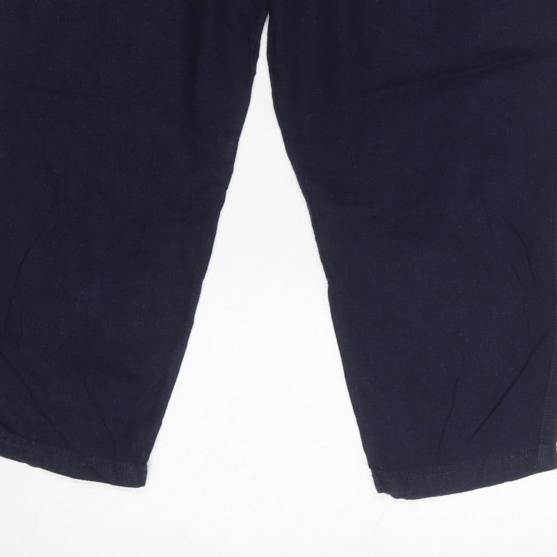 Marks & Spencer Women's Navy Linen Blend Relaxed Trousers UK 16 Short