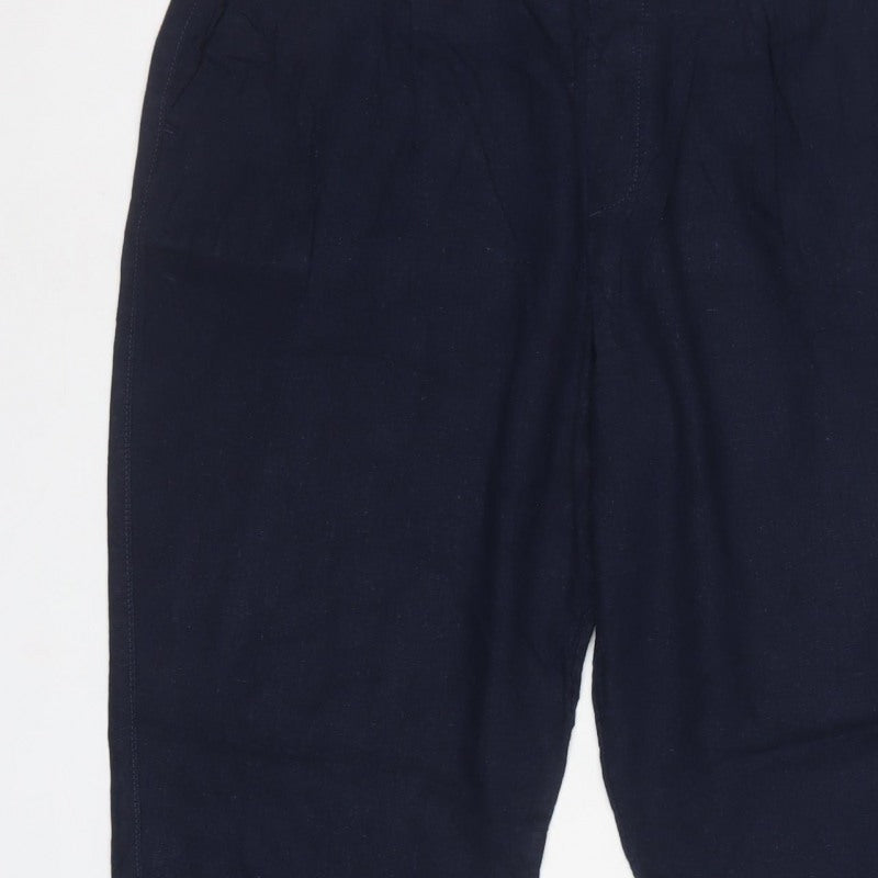 Marks & Spencer Women's Navy Linen Blend Relaxed Trousers UK 16 Short
