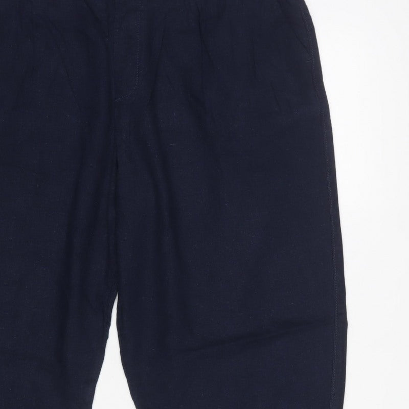 Marks & Spencer Women's Navy Linen Blend Relaxed Trousers UK 16 Short
