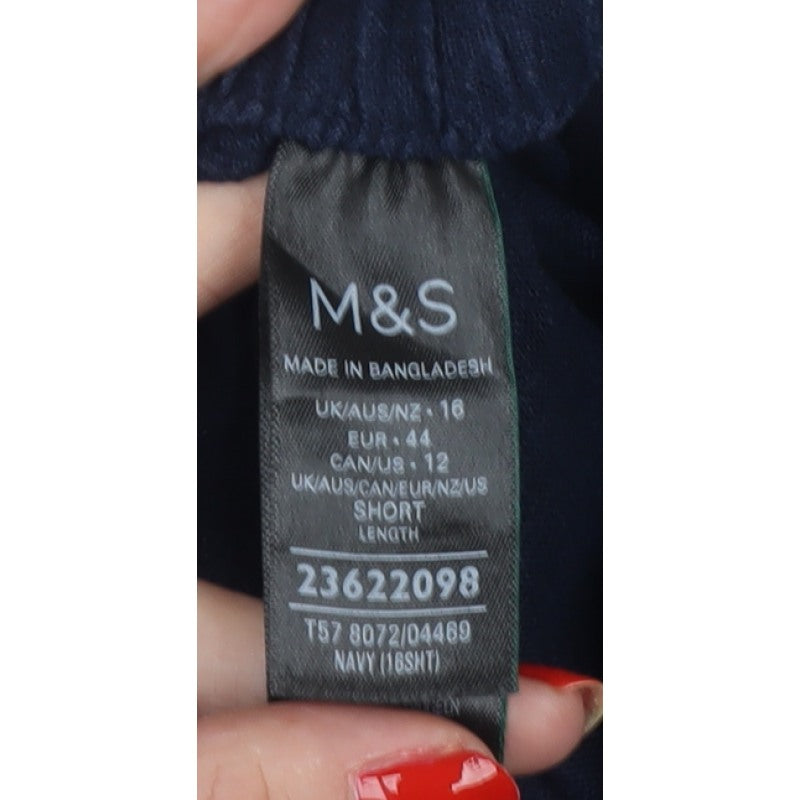 Marks & Spencer Women's Navy Linen Blend Relaxed Trousers UK 16 Short