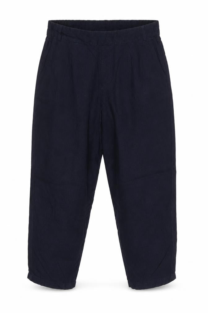 Marks & Spencer Women's Navy Linen Blend Relaxed Trousers UK 16 Short