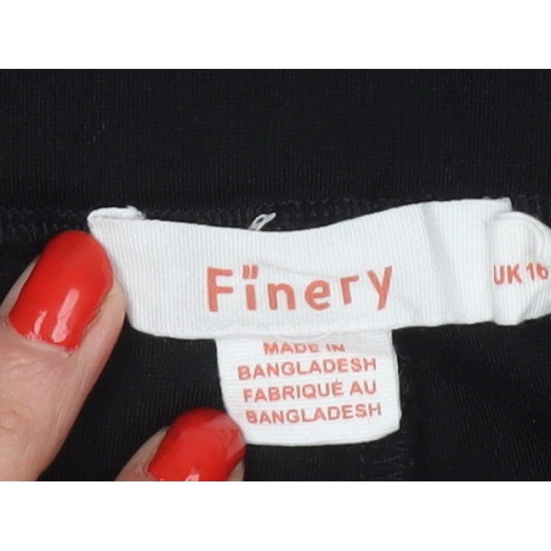 Finery Women’s Black UK 16 Regular Wide-Leg Stretch Trousers