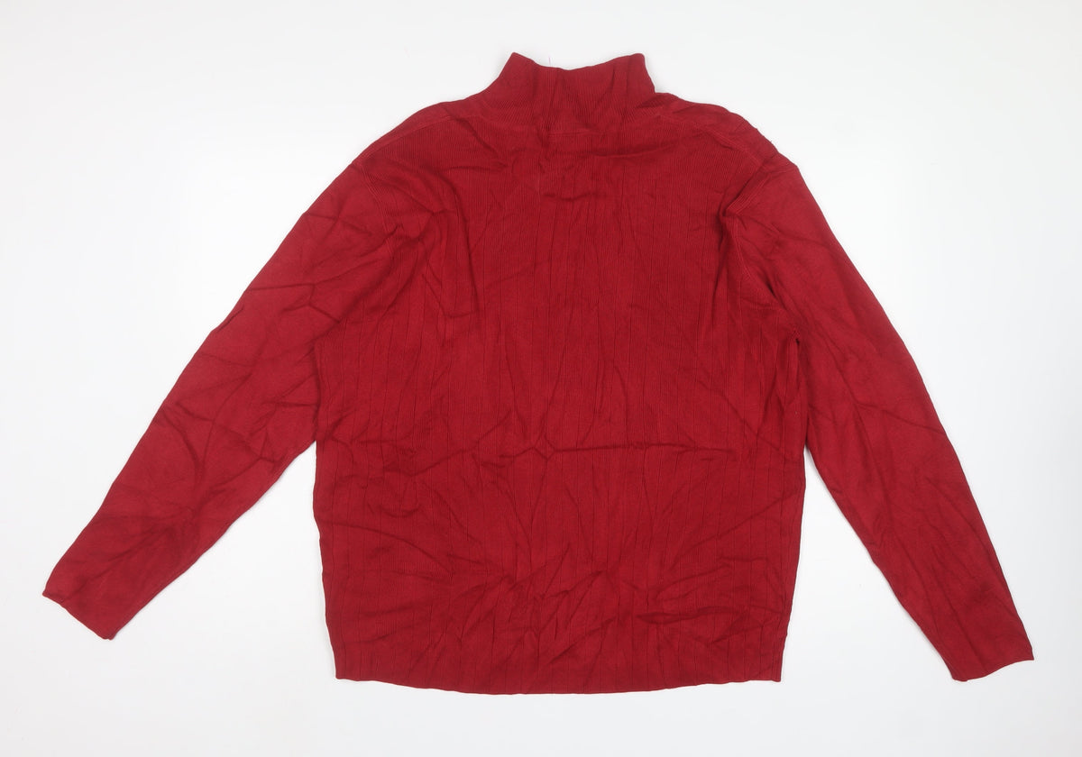 Next Men's Red Medium 1/4 Zip High Neck Cotton Knit Striped Jumper